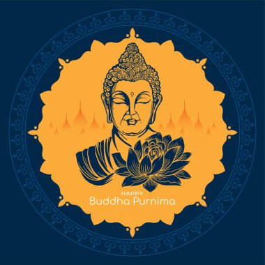 Mutlu Buda Purnima Hint kültür festivali kartı Lord Buddha vektörüyle