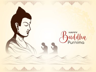 Mutlu Buda Purnima Hint kültür festivali kartı Lord Buddha vektörüyle