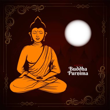 Güzel Mutlu Buda Purnima Hint festivali kartı Gautam Buddha tasarım vektörü