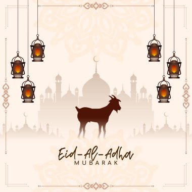 Kurban Bayramı Mübarek İslami festival tebrik kartı vektörü
