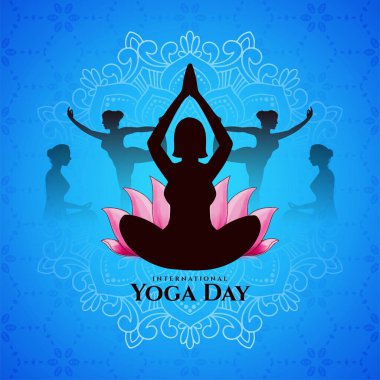 Uluslararası Yoga Günü sağlık tebrik kartı vektörünü kutladı
