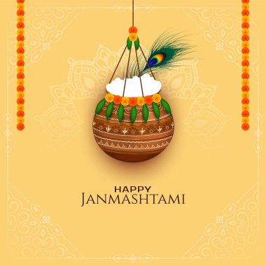 Mutlu Janmashtami Tanrısı Krishna doğum günü kutlaması festivali arka plan vektörü