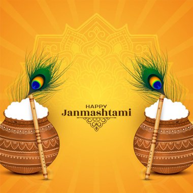 Mutlu Janmashtami Hint dini ilahi festival tebrik kartı vektörü