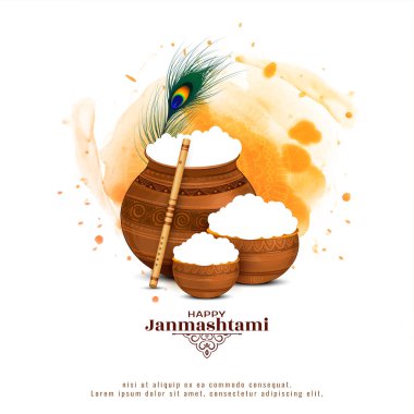 Mutlu Janmashtami Hindu geleneksel festival tebrik kartı vektörü