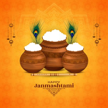 Mutlu Janmashtami Hint dini ilahi festival tebrik kartı vektörü