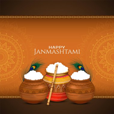 Mutlu Janmashtami Hint dini ilahi festival tebrik kartı vektörü