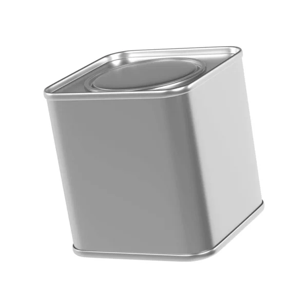 金属茶罐可以 孤立正方形茶盒矢量造型设计 现代茶叶品牌包装标签广告 简单的3D铝金属容器 保护存储快门窗 — 图库矢量图片