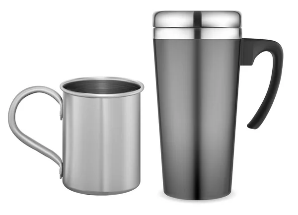 Termotorktumlare Förlöjligar Res Mugg Isolerad Vitt Metall Kaffekopp Illustration Termisk — Stock vektor
