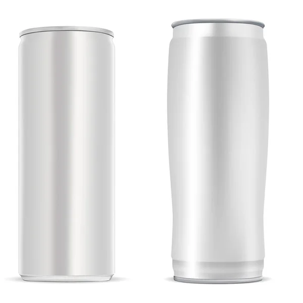 啤酒可以 能量饮料罐 铝制苏打瓶 冷饮料铝银金属罐空白 可有可有可有可有可有可无的冷咖啡产品图解 现实容器 — 图库矢量图片