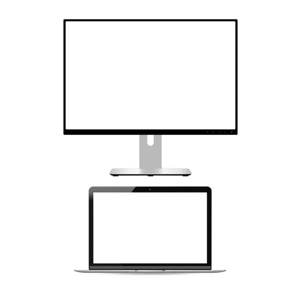 Laptop Komputer Stacjonarny Makieta Wektor Ekranu Puste Wyświetlacz Komputera Białym — Wektor stockowy