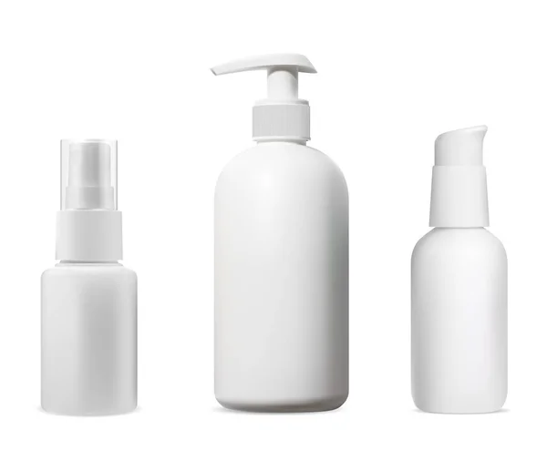Kosmetiskt Sprayflaskset Dispenser Behållare Vektor Mockup Hygien Kosmetiska Förpackningar Högtrycks — Stock vektor