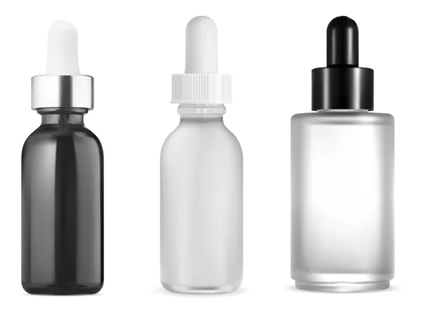 Mockup Vettore Bottiglia Contagocce Siero Contenitore Vetro Olio Cosmetico Modello — Vettoriale Stock