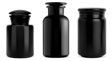 Aroma candle glass jar. Isolated vintage romantic decoration. Realistic aromatherapy spa candle with stopper, black object with orange, coffee or tea aromatic. Traditional apothecary mixture jar