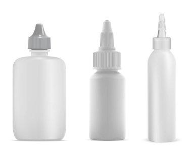 Yapıştırıcı ürünü plastik şişe, silikon kap modeli, vektör klipsleri. Yapışkan yapıştırıcı başlık şişesi, gerçekçi izole edilmiş paket tasarımı. Sıvı pva kartuşu