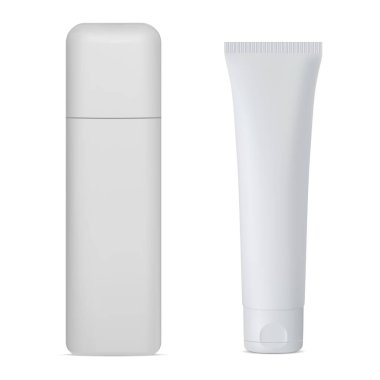 Kozmetik tüp plastik boş, gerçekçi vektör tasarımı. Güzellik kremi kabı illüstrasyon modeli. Diş macunu tüp ürün kutusu. Yüz makyajı şişesi, ön manzara.