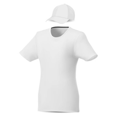 Tenis forması illüstrasyonu. Kısa kollu gömlek, moda spor kıyafetleri. Spor şapkası şablonu. Etkinlik kıyafeti, fitness tişörtü koleksiyonu, beyzbol veya polo için elastik ve konforlu bluz