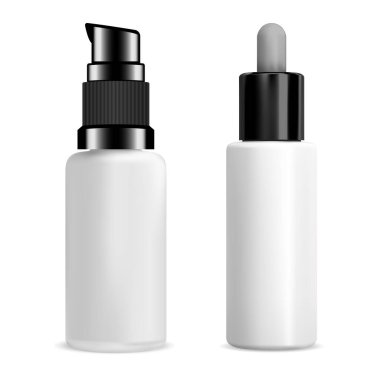 Kozmetik serum düşürücü havasız dağıtıcı şişe vektör modeli. Yüz bakımı özlü göz damlası şişesi. Güzellik Vakfı mini şeker şişesi, Matt cam ambalajı. Krem ya da losyon şişesi