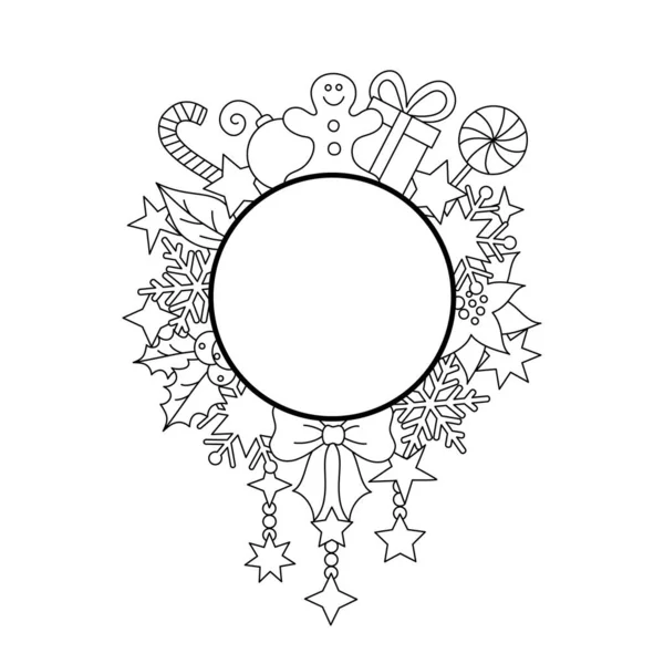 Рамка Рождественскими Элементами Линейном Стиле Зимний Графический Дизайн Границы Каникулы — стоковый вектор
