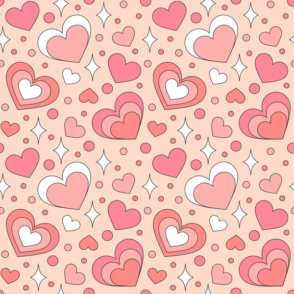 Patrón San Valentín Sin Costuras Con Corazones Retro Destellos Corazón — Vector de stock