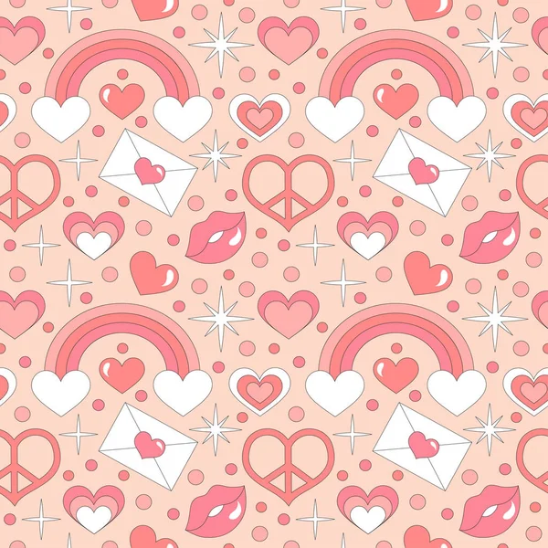 Seamless Valentines Day Pattern Retro Hearts Sparkles Summer Simple Minimalist — Stock Vector