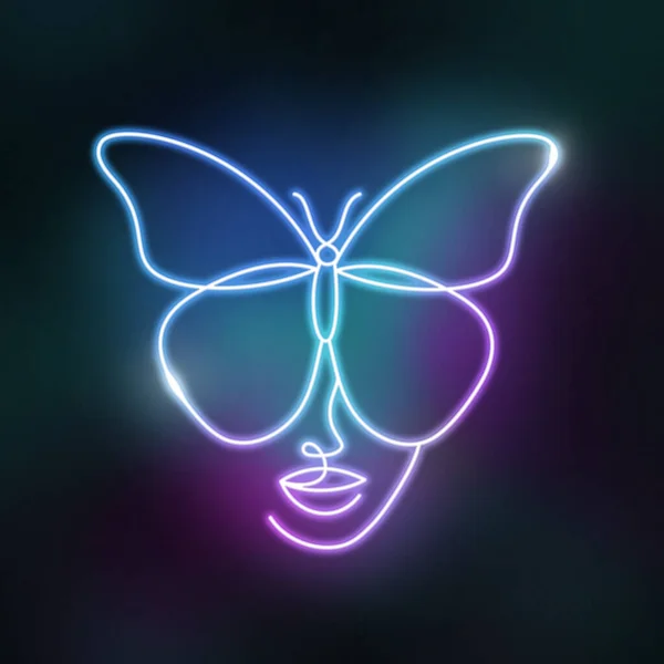 Neonowa Twarz Kobiety Nowoczesnym Abstrakcyjnym Minimalistycznym Stylu Oświetlenie Motyla Ciągła — Zdjęcie stockowe