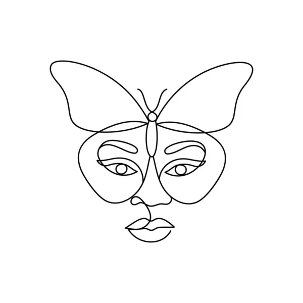 Tvář Afroamerické Ženy Moderním Abstraktním Minimalistickém Jednořádkovém Stylu Motýlem Nepřetržitá — Stockový vektor