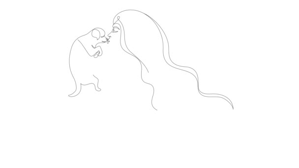 Woman Holding Puppy Continuous Linear Style Cute Illustration Girl Her — Wideo stockowe