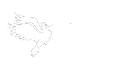 Pigeons in a modern abstract minimalist one line style with a heart. Symbol of peace and love. Continuous black line simple drawing. 
