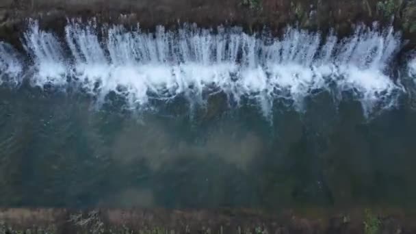 Man Made Beautiful Large Waterfall Many Stairs Aerial Drone View — Stock Video