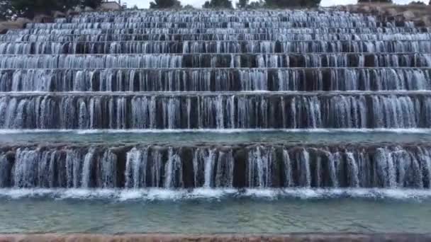 Man Made Beautiful Large Waterfall Many Stairs Aerial Drone View — Vídeos de Stock