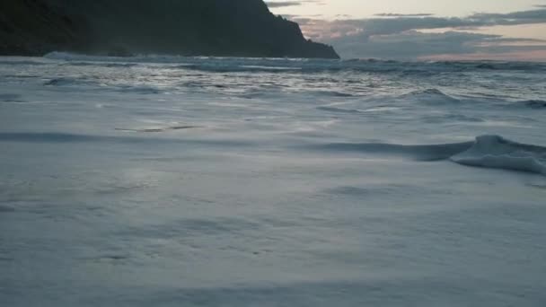 Beautiful Sunset Seaside Beautiful Nature Background Mountains Waves Slow Motion — Vídeo de Stock