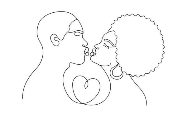 Αφηρημένο Afro Ζευγάρι Ένα Σύγχρονο Αφηρημένο Μινιμαλιστικό Στυλ Μιας Γραμμής — Διανυσματικό Αρχείο