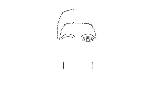 アフリカ系アメリカ人男性の顔を最小限の形で現代的な抽象的なミニマリストの1行スタイルで アフリカの男性の単純な図面の連続黒い線 白に隔離されてる 第二アニメーション — ストック動画