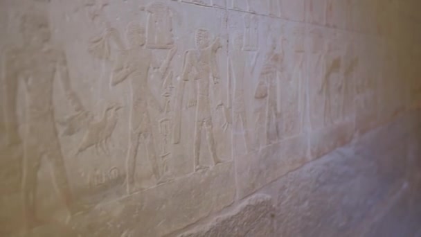 Zbliżenie Starożytnych Egipskich Hieroglifów Grobowcu Nekropol Kair Egipt — Wideo stockowe