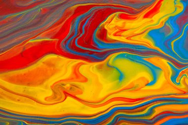 Sıvı resim çizimi. Soyut dekoratif mermer dokusu. Sıvı akrilik bir geçmişi var. Poster ya da duvar kağıdı için karışık boyalar. Modern sanat. Psikedelik renkler. Mavi, altın, kırmızı, sarı, turuncu. 