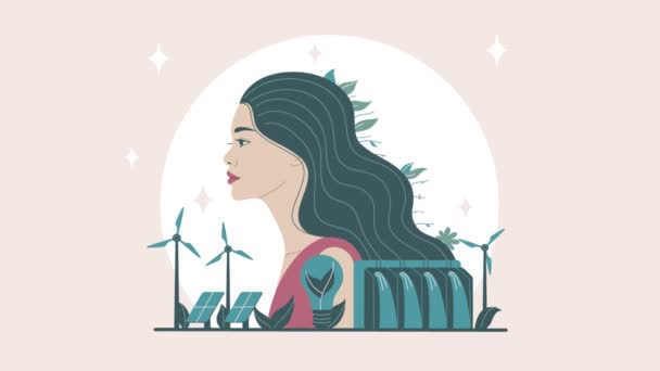 Animation Dieser Flachen Illustration Ist Ein Asiatisches Frauenprofil Mit Grünen — Stockvideo