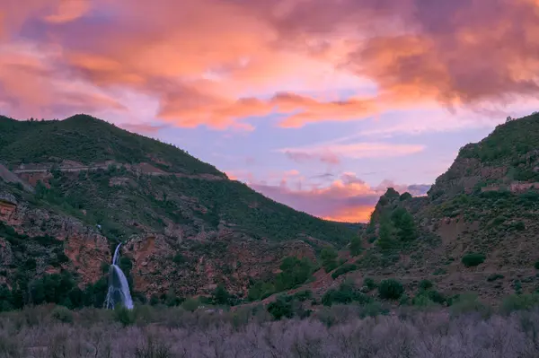 Marvel Stunning Beauty Photo Waterfall Cascading Breathtaking Sunset Backdrop Let — Stock Photo, Image