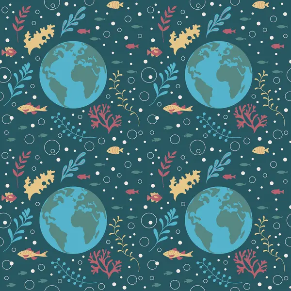 Immerse Yourself Ocean Conservation Seamless Pattern Flat Art Style Showcases — 图库矢量图片#