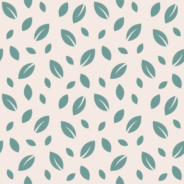 Açık bej arka planda dağınık yeşil yapraklar içeren, çevre dostu ve doğadan esinlenilmiş tasarımlar için ideal minimalist, pürüzsüz bir model. Vektör illüstrasyonu.