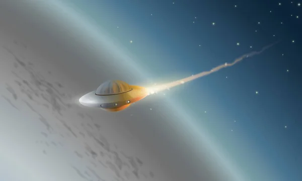 UFO will land on the moon. Alien invasion. Alien spaceship. Illustration