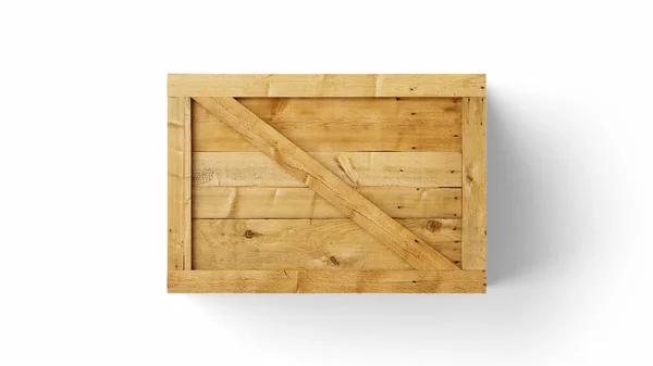 Pine wooden box isolated on white background. The concept of transportation. Closed box. Template or mock-up. 3d render
