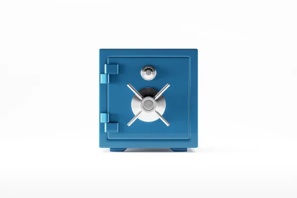 Caja Fuerte Cerrada Metal Azul Aislada Sobre Fondo Blanco Vista — Foto de Stock