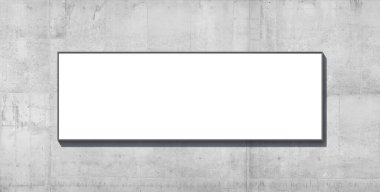 Geniş format duvar boş pankart ya da bir binanın beton duvarında asılı büyük tahta. Reklam için yer var. 3d hazırlayıcı