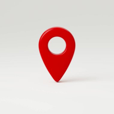 Beyaz zemin üzerinde coğrafi işaretleyicinin ya da coğrafi konumun hacimsel gerçekçi kırmızı modeli. Sembol, işaret ya da işaret. 3d hazırlayıcı