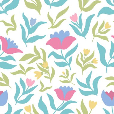 Modern çiçeksiz desen, stilize lale, çayır sarısı çiçekler arka plan.