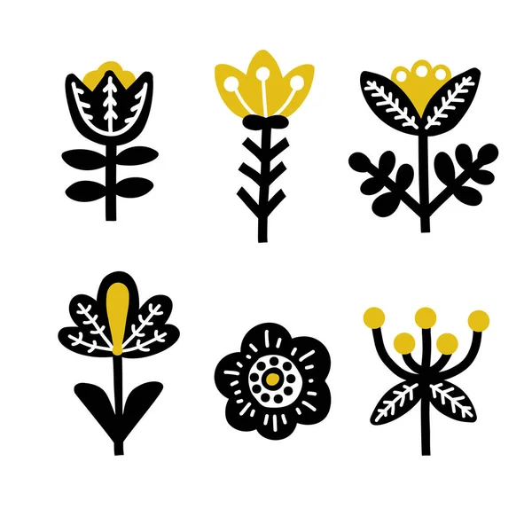 Scandinavische Bloemenelementen Zweeds Volksornament Handgetekende Vectorillustratie — Stockvector