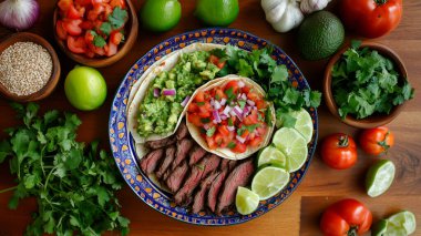 Guacamole soslu taco, Meksika usulü bir lezzet patlaması. Sulu ızgara et, salsa sosu, guacamole, kırmızı soğan ve taze kişniş ile dolu yumuşak mısır tortillası. Cesur Meksika lezzetleri ve sokak yemekleriyle dolu renkli, enerjik bir yemek..