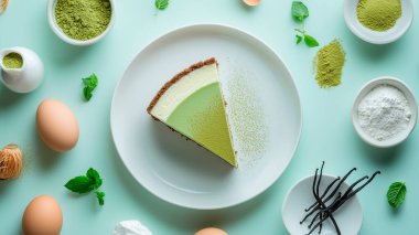 Matcha Cheesecake: Pürüzsüz, Japonca esinlenilmiş bir tatlı. İpeksi, kremalı kirazlı yeşil çay peynirli kek, kibrit tozu ile tozlanmış ve taze nane ile süslenmiş. Eşsiz bir toprak aromalı, hafif ve havadar bir tatlı..