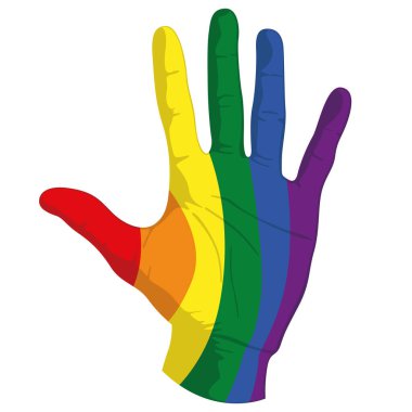 Vektör bayrağı ya da LGBT insan elinde resmedilmiş. Gökkuşağı bayrağı. Gururun sembolü. Vektör illüstrasyonu.