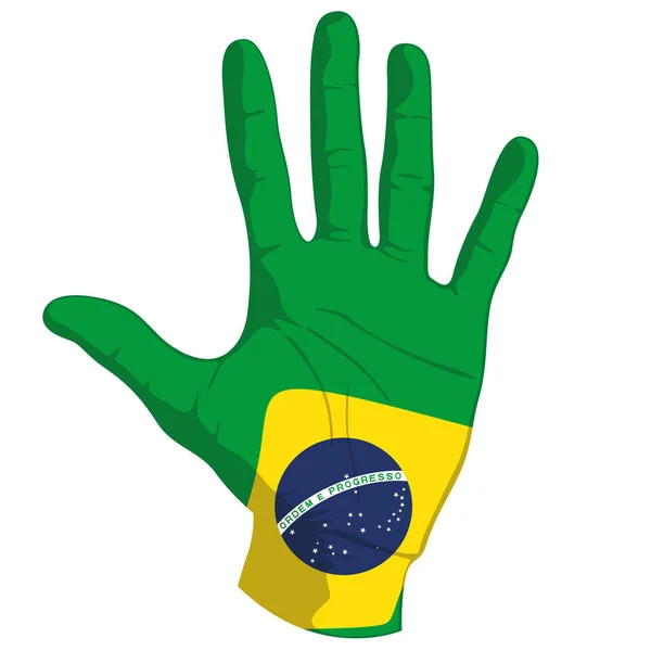 Изображения Флага Бразилии Человеческой Руке Векторная Иллюстрация — стоковый вектор